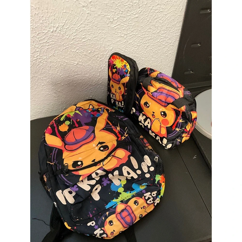 Pokemon Pikachu Graffiti Backpack 3 Piece Set Lunch Bag Pencil Case Pika Pika